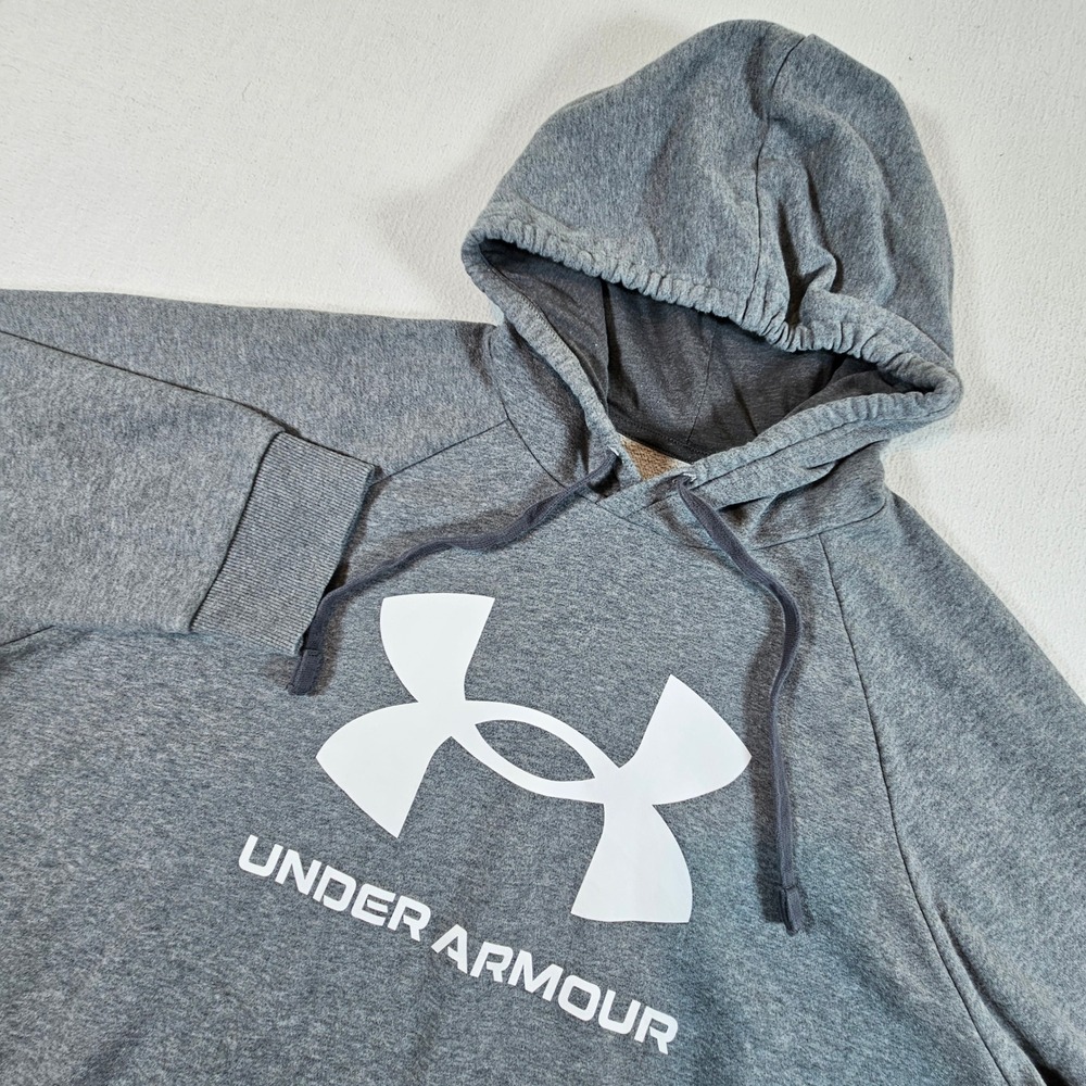 Under‎ Armour Hoodie Men 2XL Grey Rival Fleece Logo Pullover 1379758